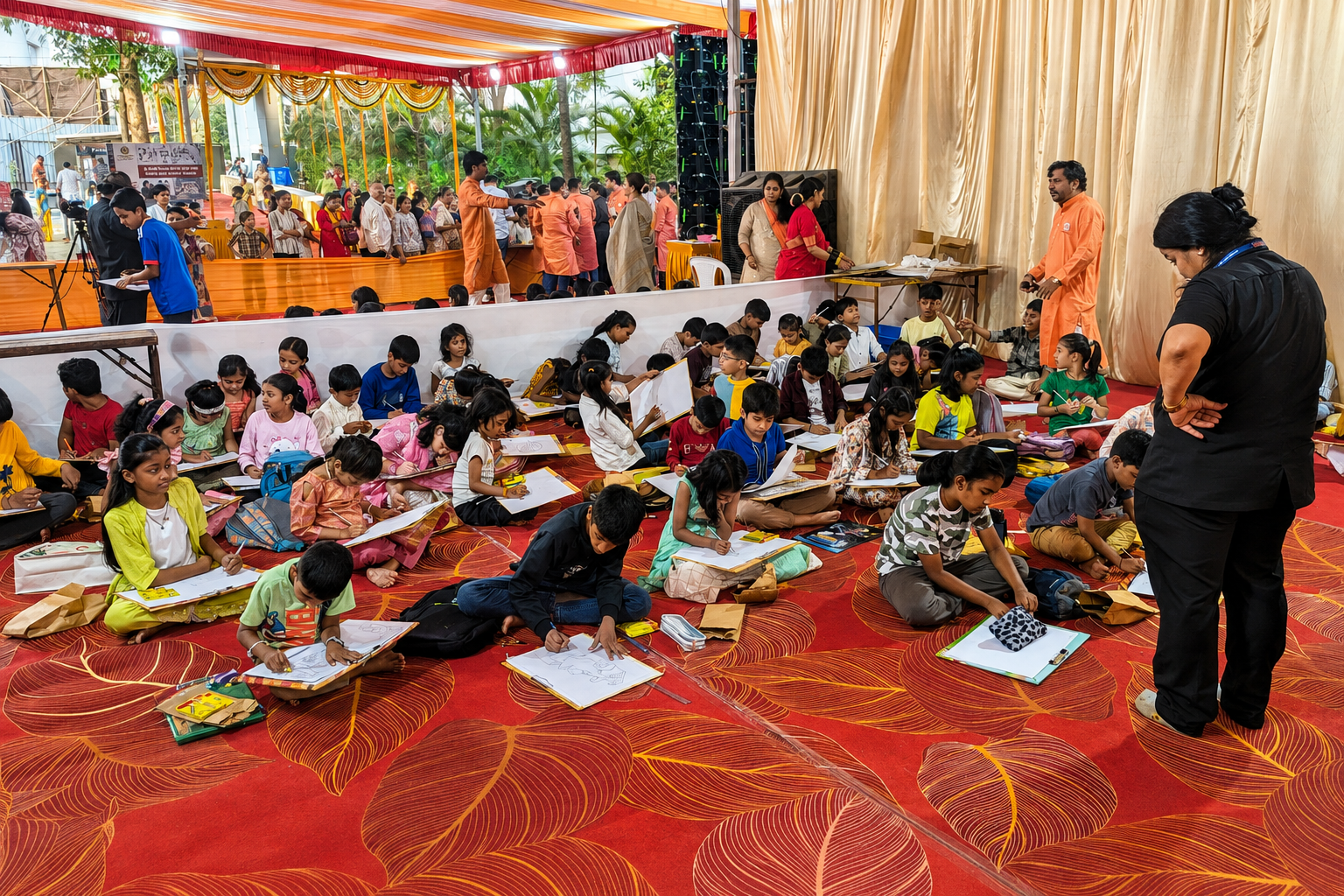 Children and adults taking part in a creative learning activity with KMC Trust