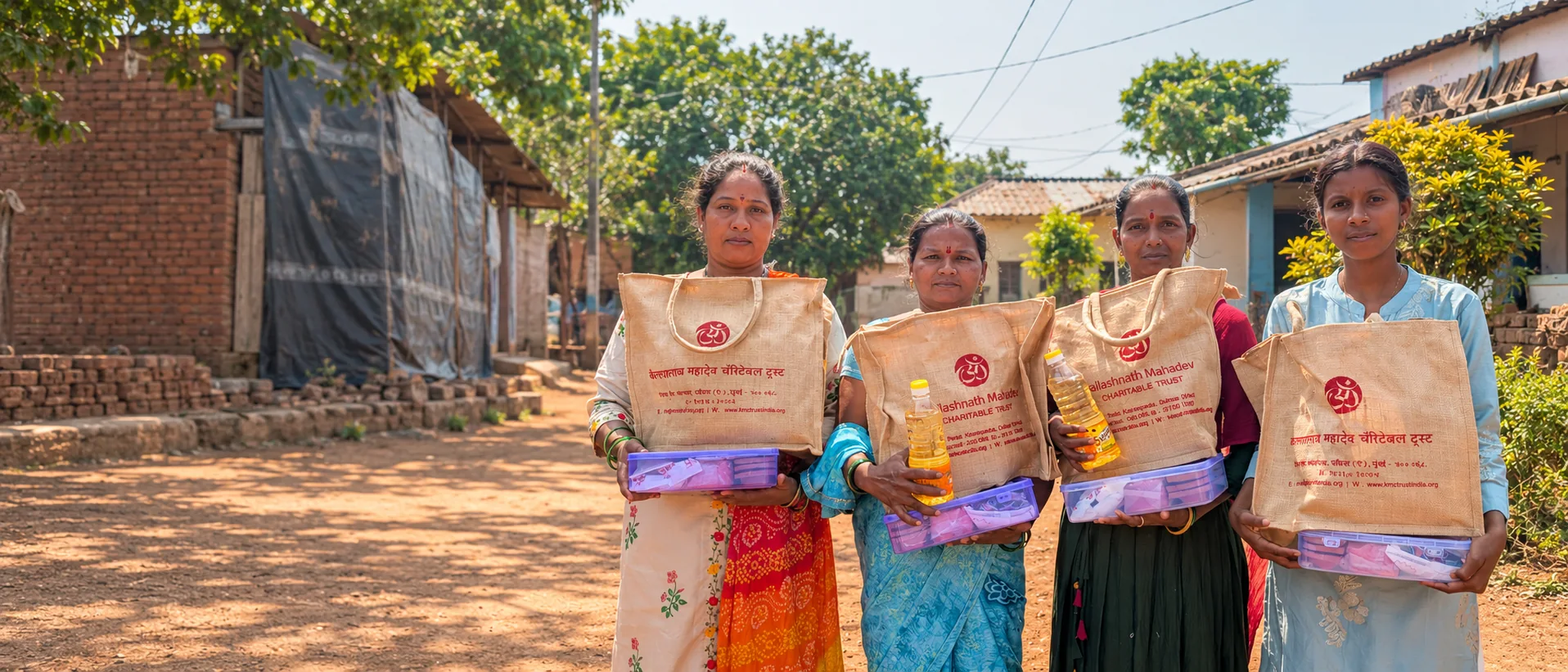 Community members with their festive kits during the Trust’s Diwali visit in Jawhar
